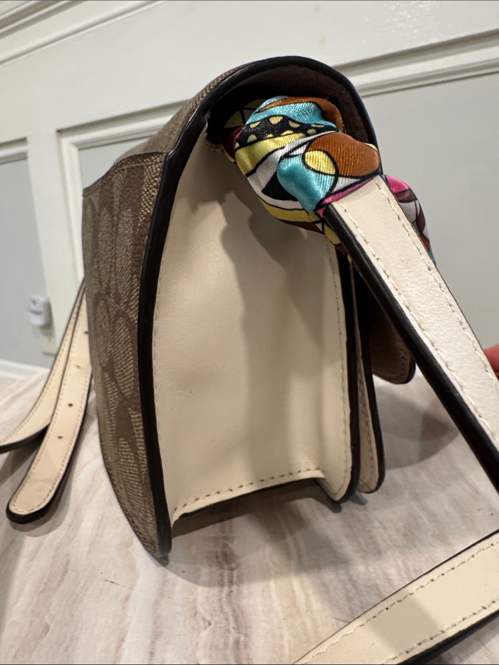 COACH Bag Mini Brynn Brown Cream Colorblock Signature Logo Leather Crossbody Bag - Picture 7 of 17